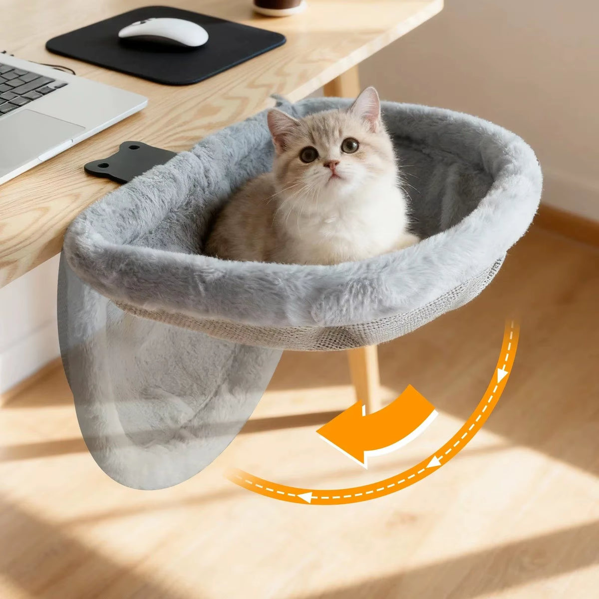 Cat Desk Bed Plush Cat Hammock Foldable Desk Clip Pet Bed Suitable for Various Desktop Computers