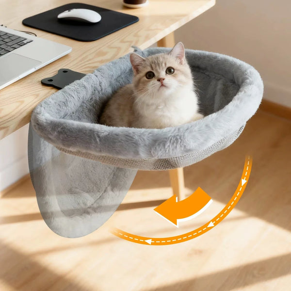Cat Desk Bed Plush Cat Hammock Foldable Desk Clip Pet Bed Suitable for Various Desktop Computers