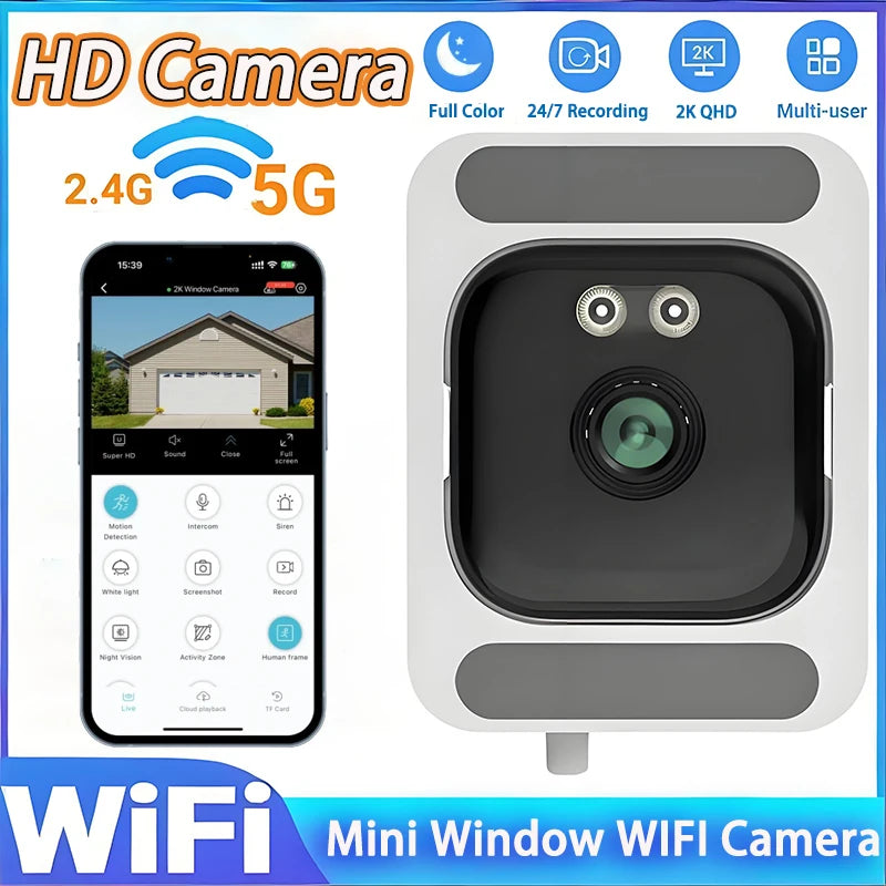 Window Camera Replaces Outdoor Cameras 2.4/5Ghz Wifi Camera 3MP Resolution Full-Color Night Vision through Window Mini Camera